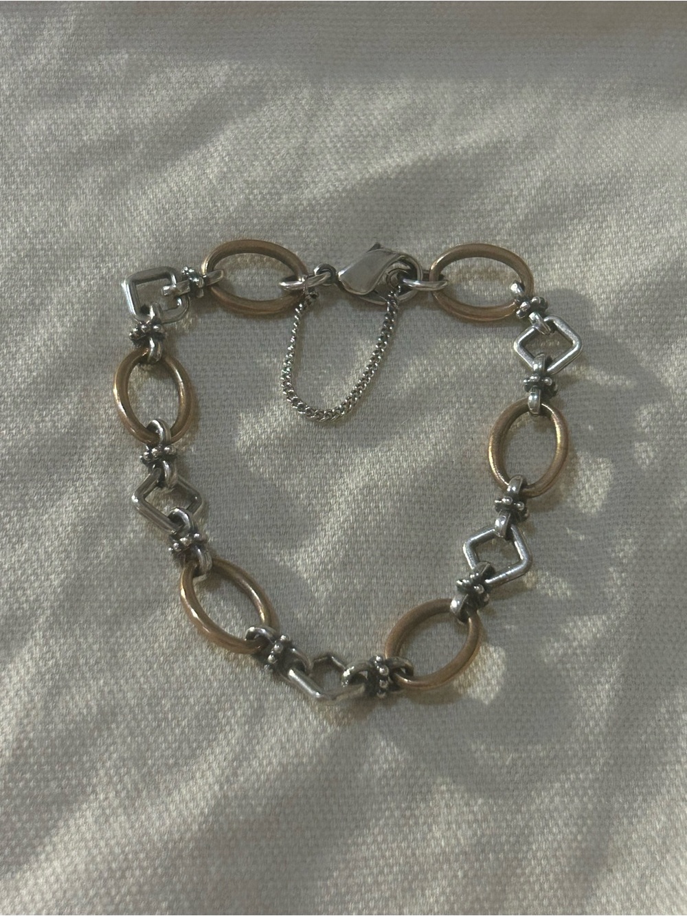 James Avery Retired Sterling Silver And Bronze Geometric Bracelet 6.5”